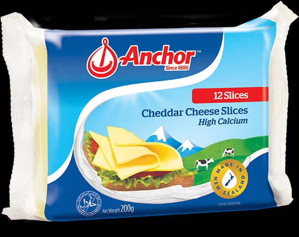 Anchor Cheddar Cheese Slices Packaging PNG image
