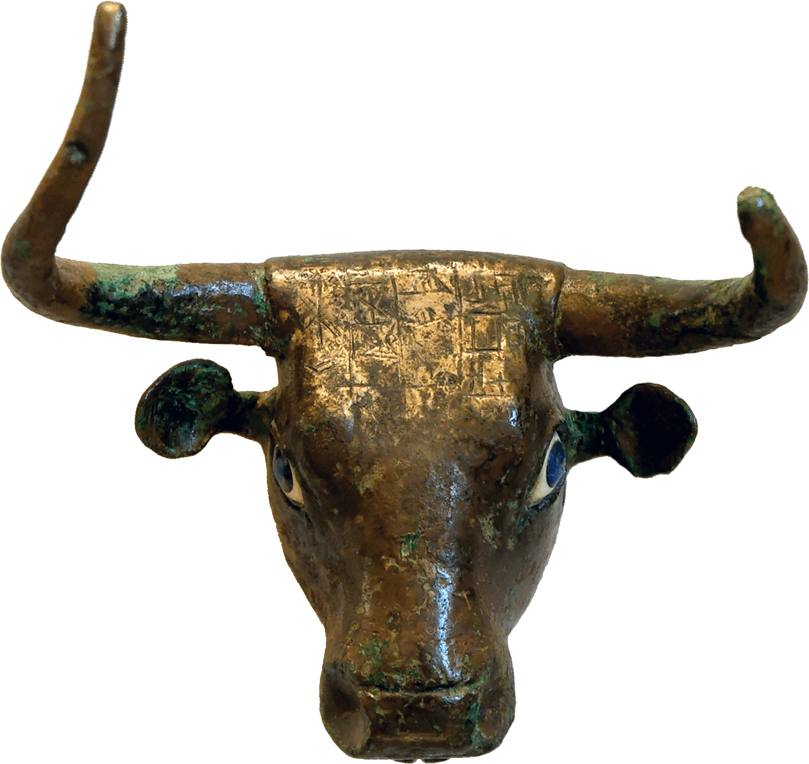 Ancient Golden Bull Head Sculpture PNG image