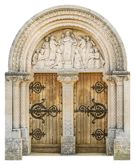 Ancient Relief Carved Church Door PNG image