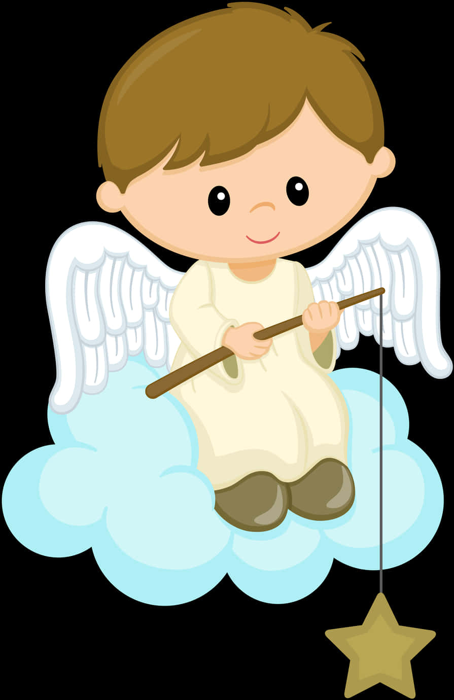 Angel Boyon Cloudwith Star Fishing Rod PNG image