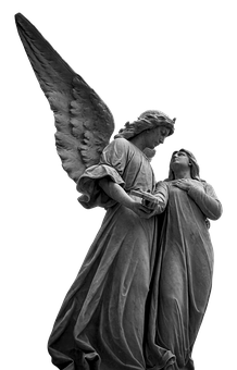 Angel_ Comforting_ Woman_ Sculpture PNG image