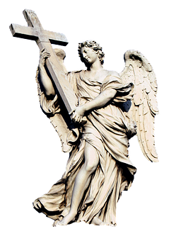 Angel Holding Cross Statue PNG image