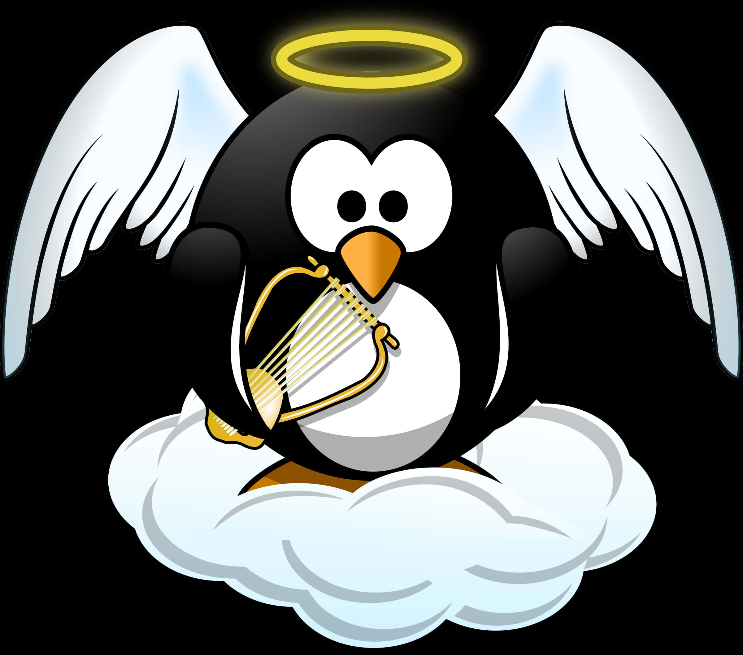 Angel Penguin Harp Cloud Illustration PNG image