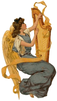 Angel Playing Harp Vintage Illustration PNG image