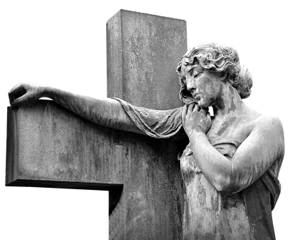 Angel Statue Leaningon Cross PNG image