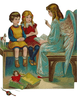 Angel Teaching Children Vintage Illustration PNG image