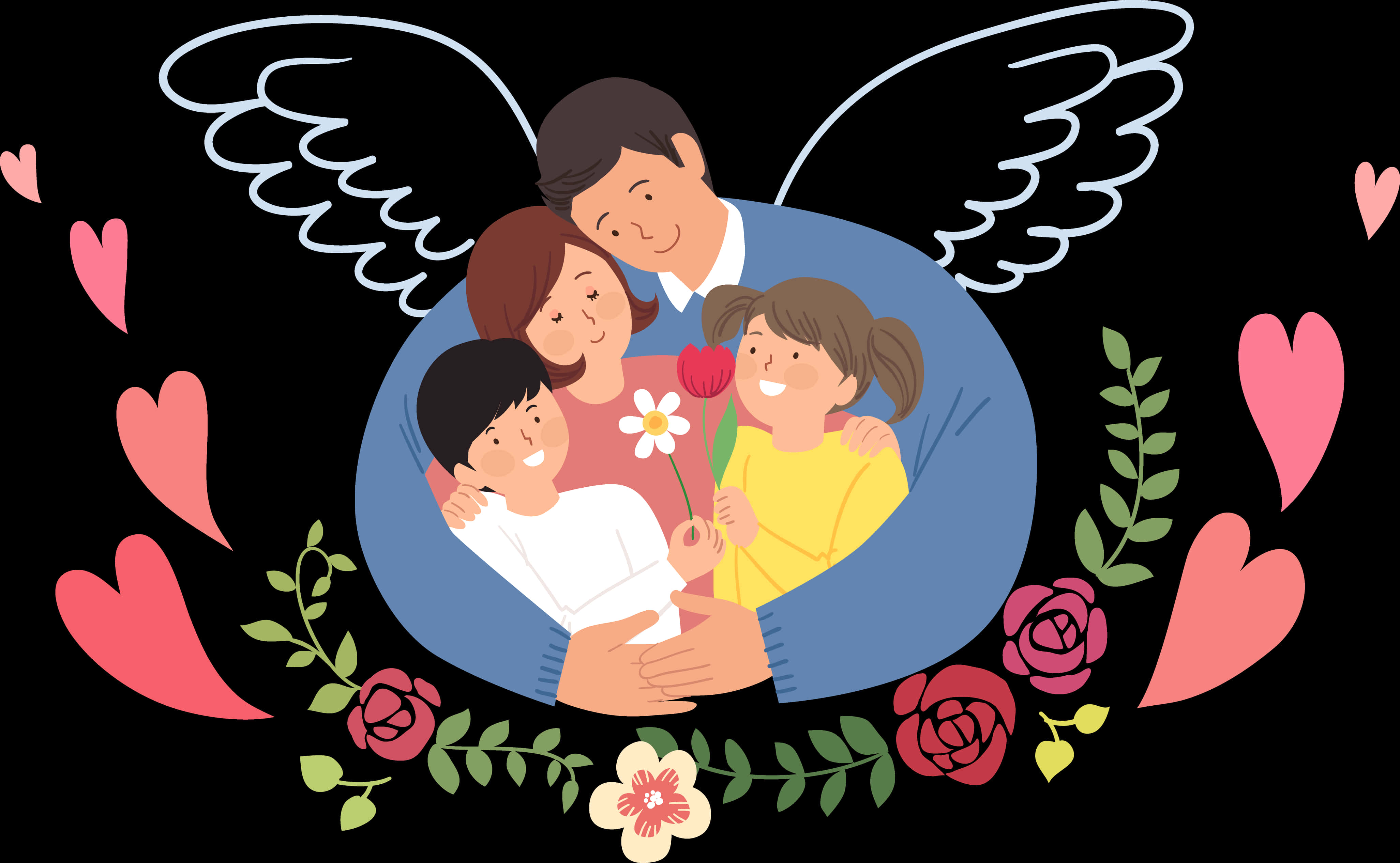 Angel Winged Family Embrace PNG image