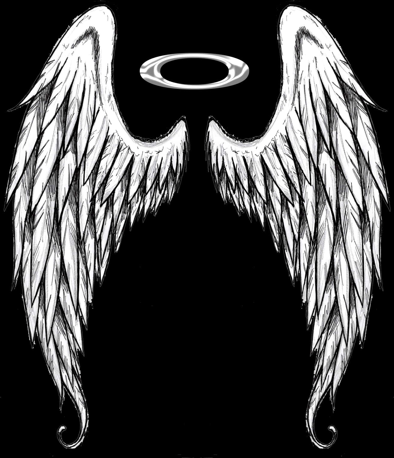 Angel Wingsand Halo Sketch PNG image