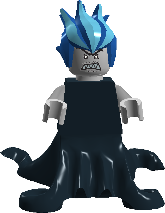 Angry Blue Haired Lego Figure PNG image