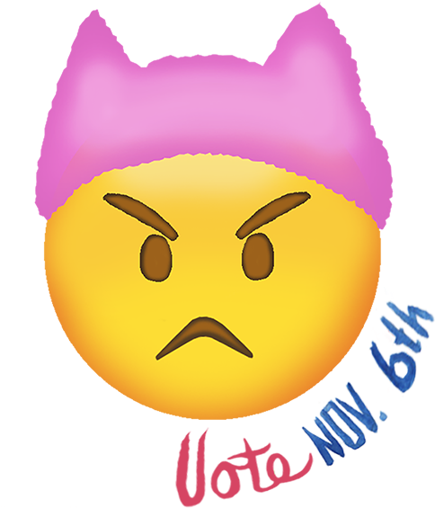 Angry Emoji With Pink Hatand Vote Reminder PNG image