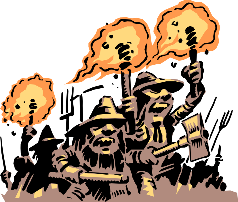 Angry Mob With Torchesand Pitchforks PNG image