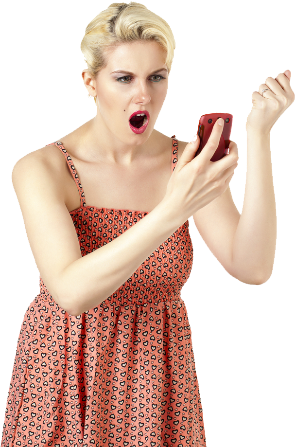 Angry Woman Yellingat Phone PNG image