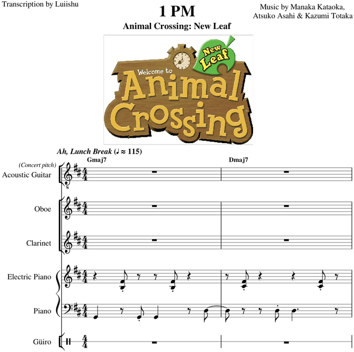 Animal Crossing New Leaf1 P M Music Score PNG image