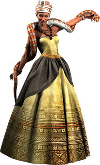 Animated African Woman Traditional Dress PNG image