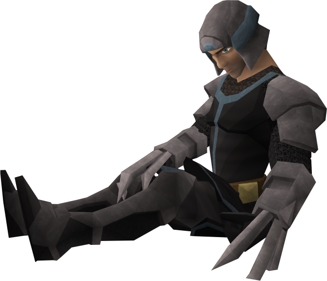 Animated Armored Soldier Seated PNG image