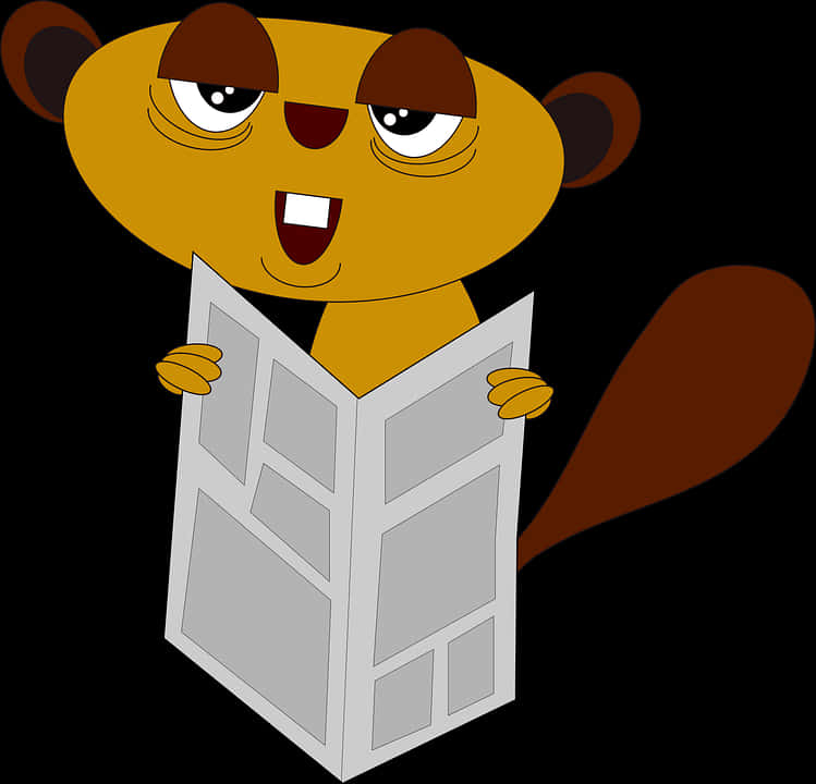 Animated Beaver Reading Newspaper PNG image