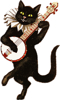 Animated Black Cat Playing Banjo PNG image