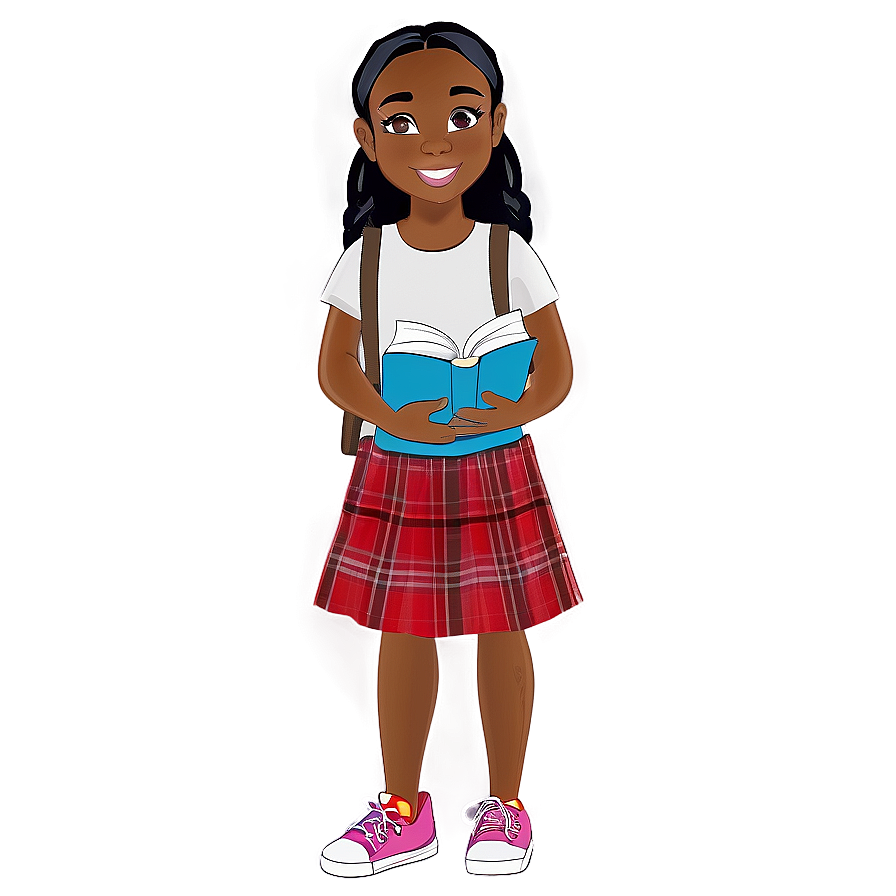 Animated Black Girl With Book Cartoon Png Jld PNG image