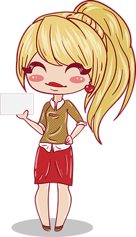 Animated Blonde Girl Holding Sign PNG image
