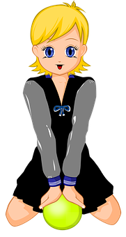 Animated Blonde Girl Sitting With Ball PNG image