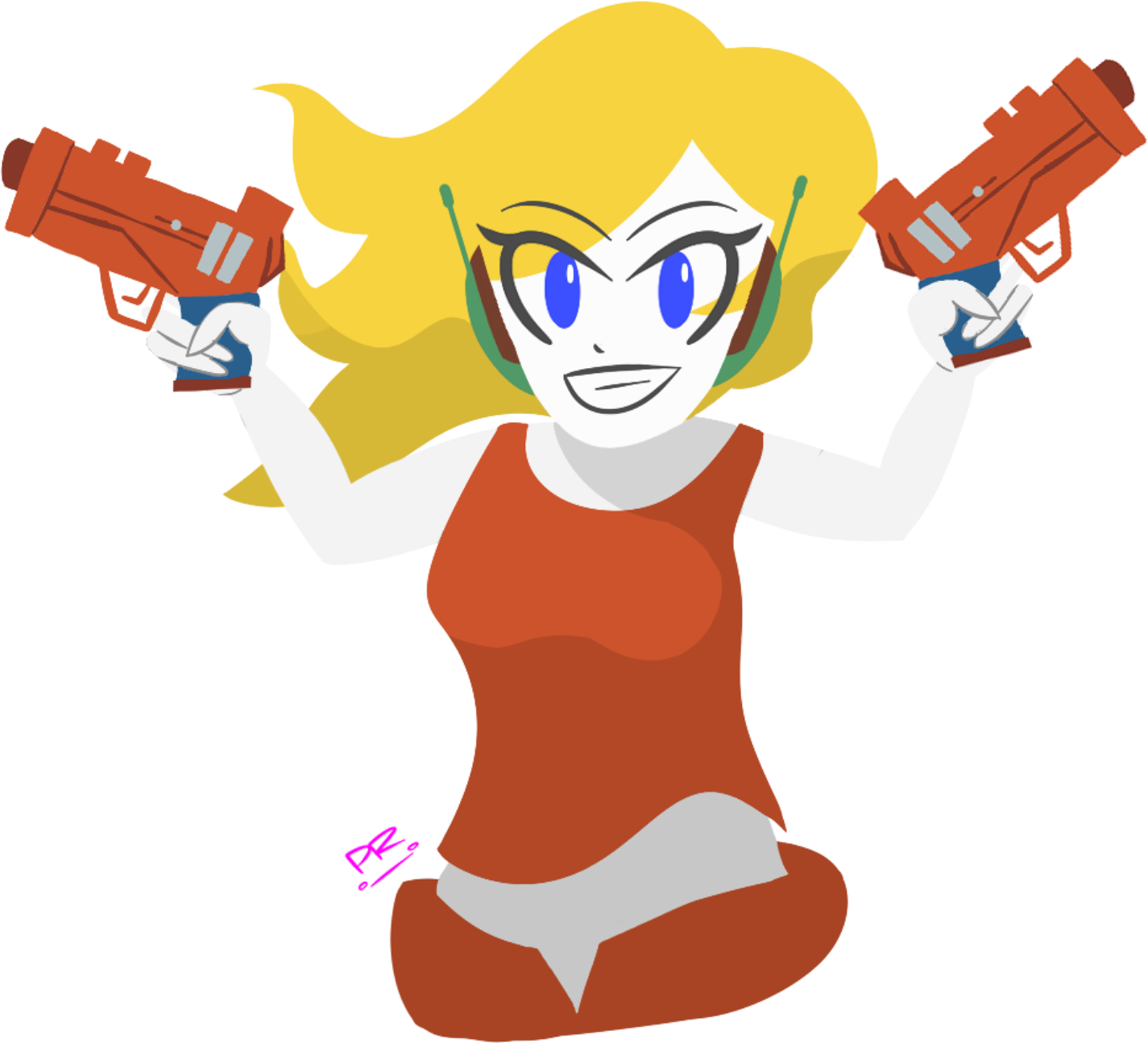 Animated Blonde Heroine Dual Pistols PNG image