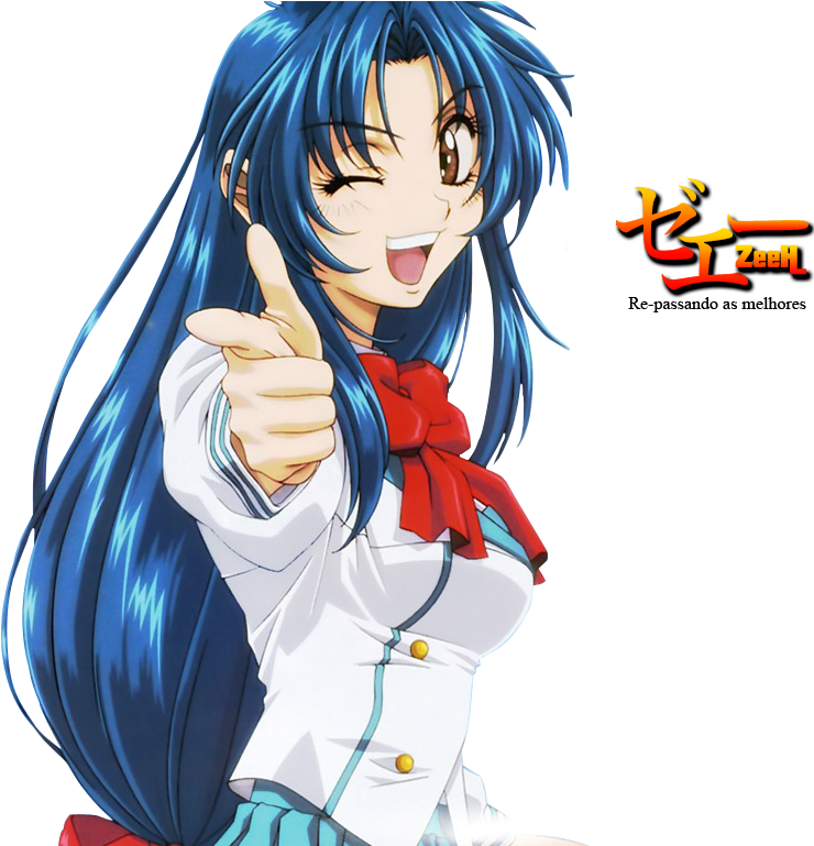 Animated Blue Haired Girl Giving Thumbs Up PNG image