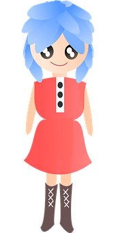 Animated Blue Haired Girlin Red Dress PNG image