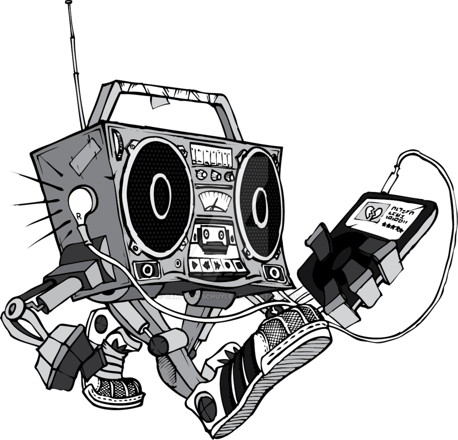 Animated Boombox Robot Listening Music PNG image