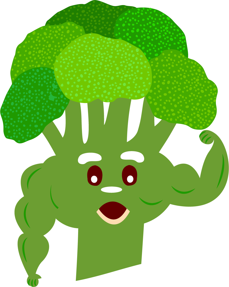 Animated Broccoli Character Flexing PNG image