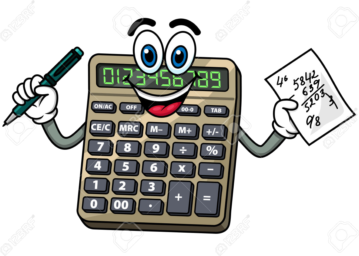 Animated Calculator Character Holding Penand Note PNG image