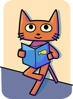 Animated Cat Reading Book PNG image