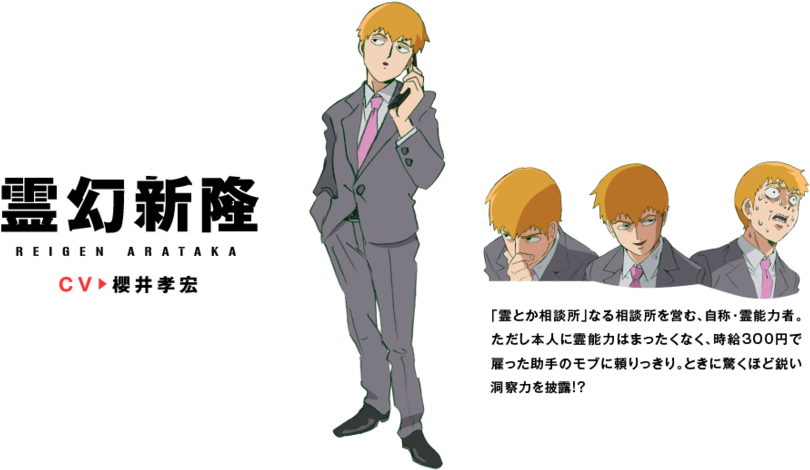 Animated Character Reigen Arataka Multiple Expressions PNG image