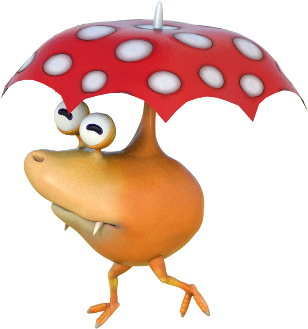 Animated Character With Mushroom Umbrella PNG image