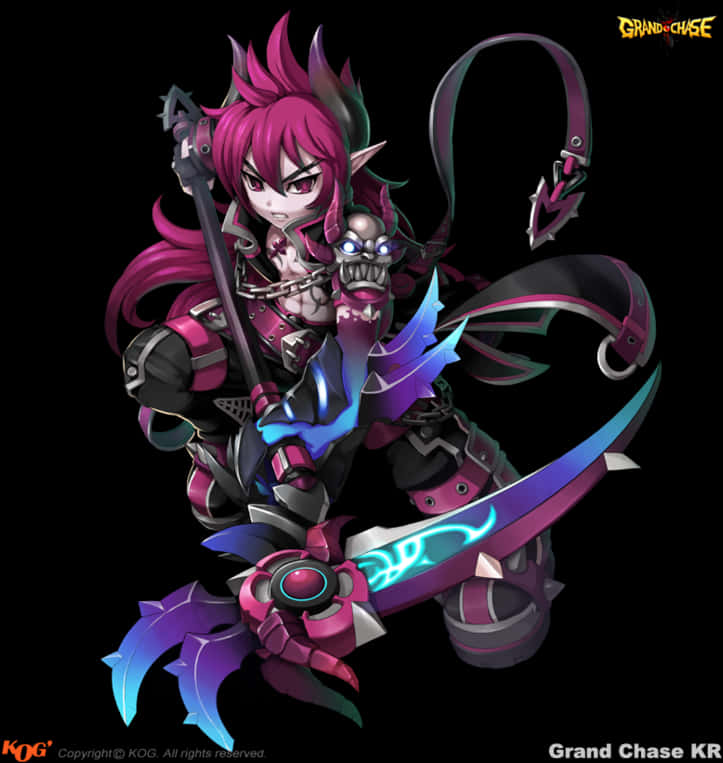 Animated Character With Pink Hairand Armor PNG image