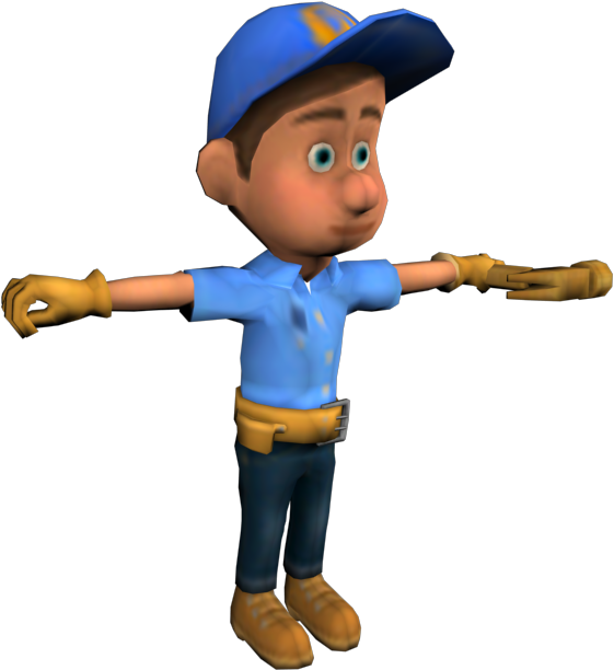 Animated Characterin Blue Capand Work Gloves PNG image