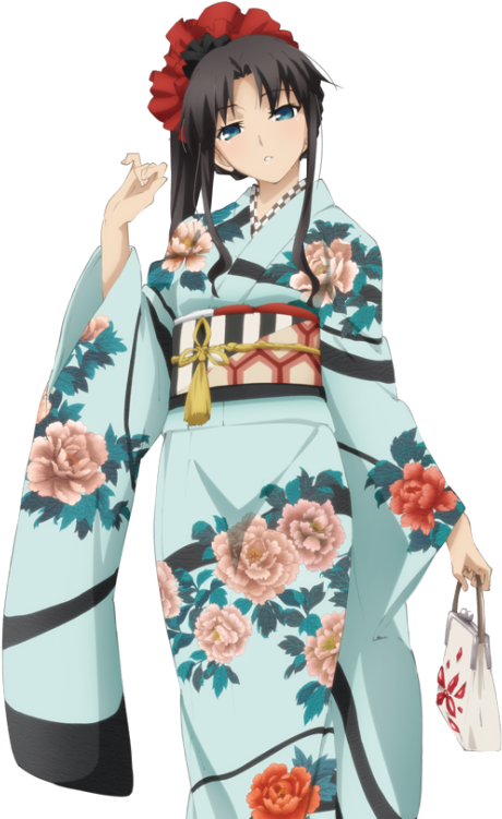 Animated Characterin Floral Kimono PNG image