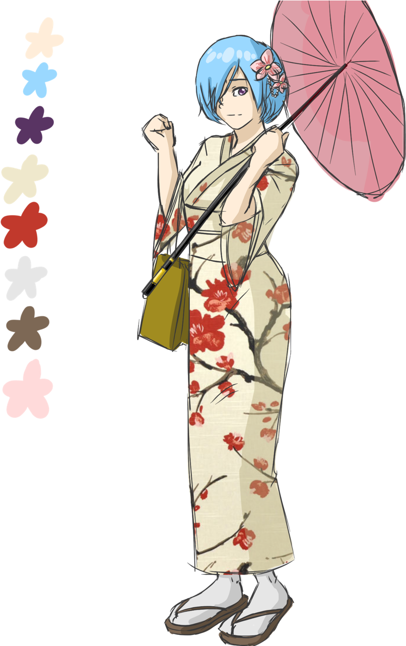 Animated Characterin Floral Kimonowith Umbrella PNG image