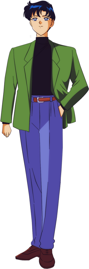 Animated Characterin Green Blazerand Blue Pants PNG image