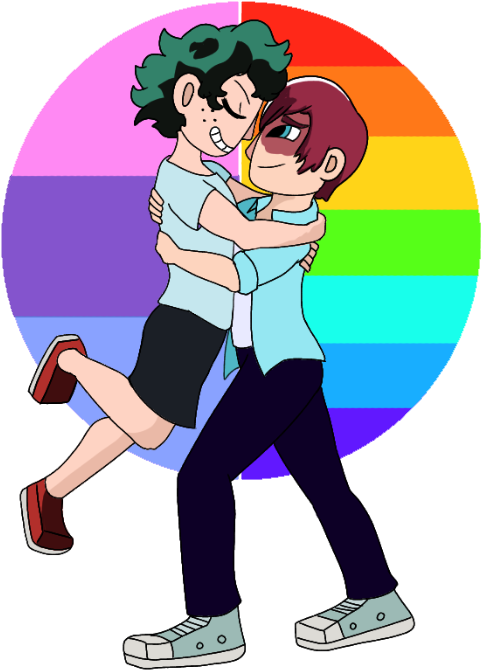 Animated Characters Embrace Rainbow Background PNG image