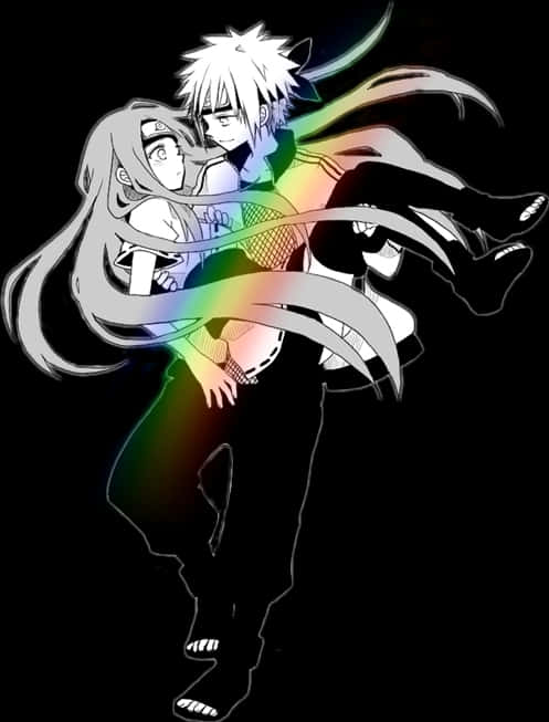 Animated Characters Embrace Rainbow Effect PNG image