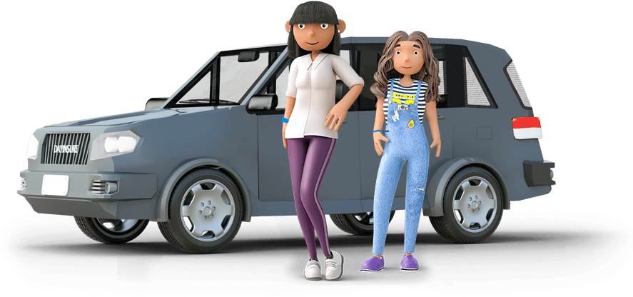 Animated Characters Near Car PNG image