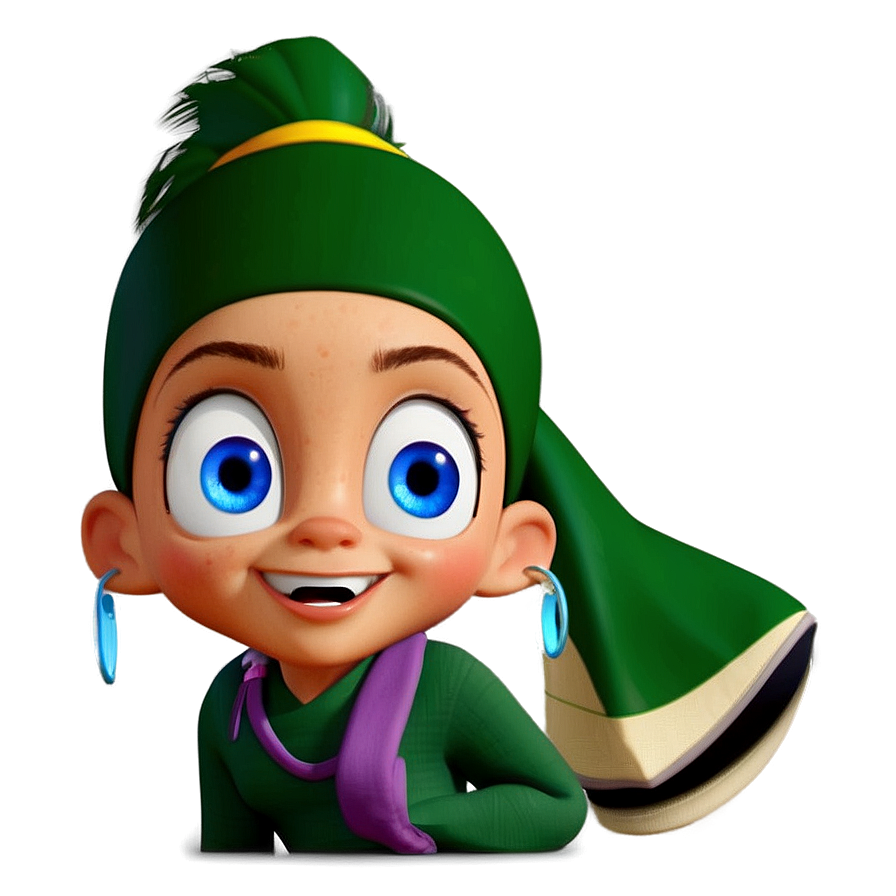 Animated Characterwith Green Hatand Scarf PNG image