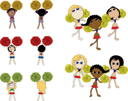 Animated Cheerleader Team Diversity PNG image