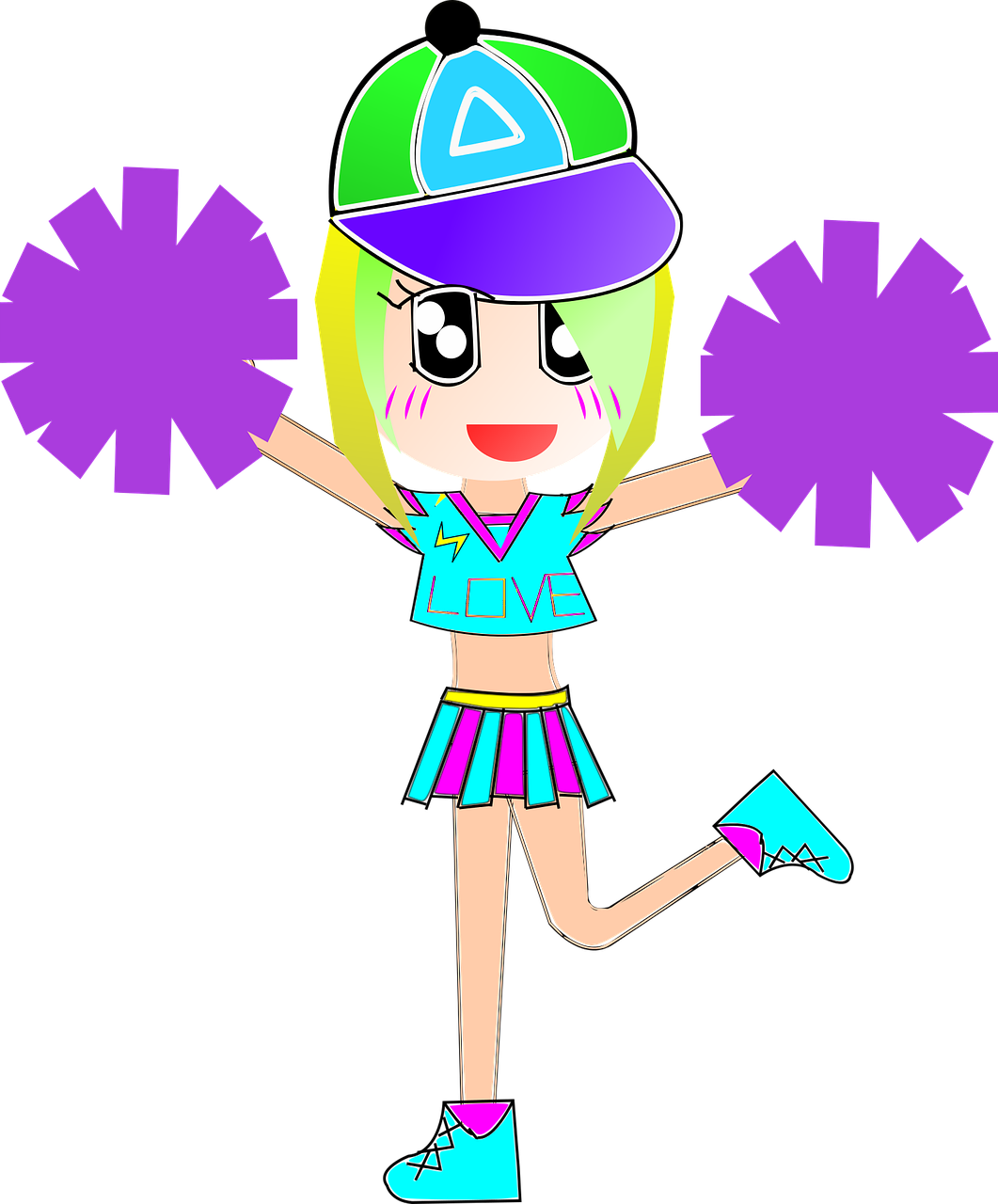 Animated Cheerleaderwith Pom Poms PNG image