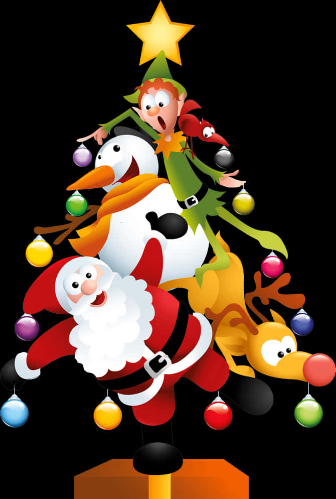 Animated Christmas Treewith Characters PNG image