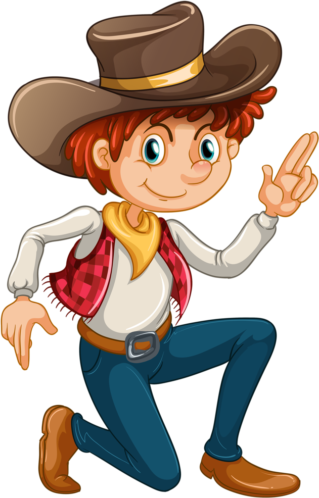 Animated Cowboy Character Pointing Upward PNG image