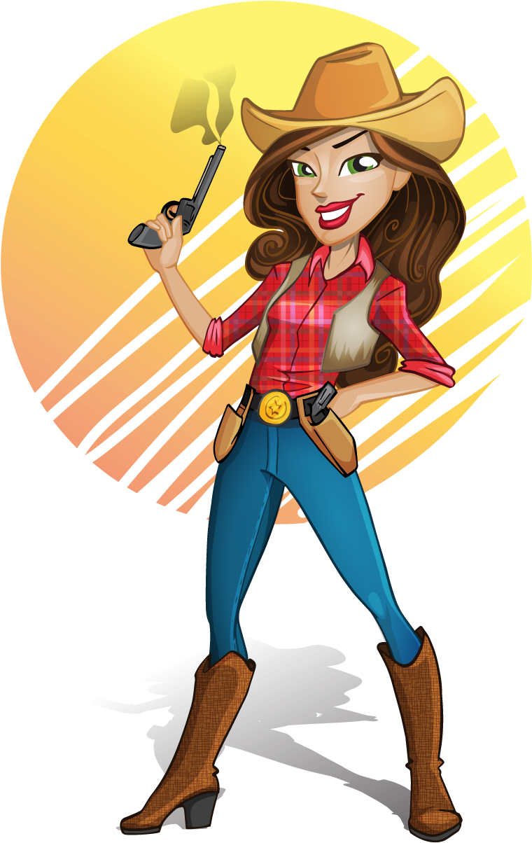 Animated Cowgirl With Gunand Hat PNG image
