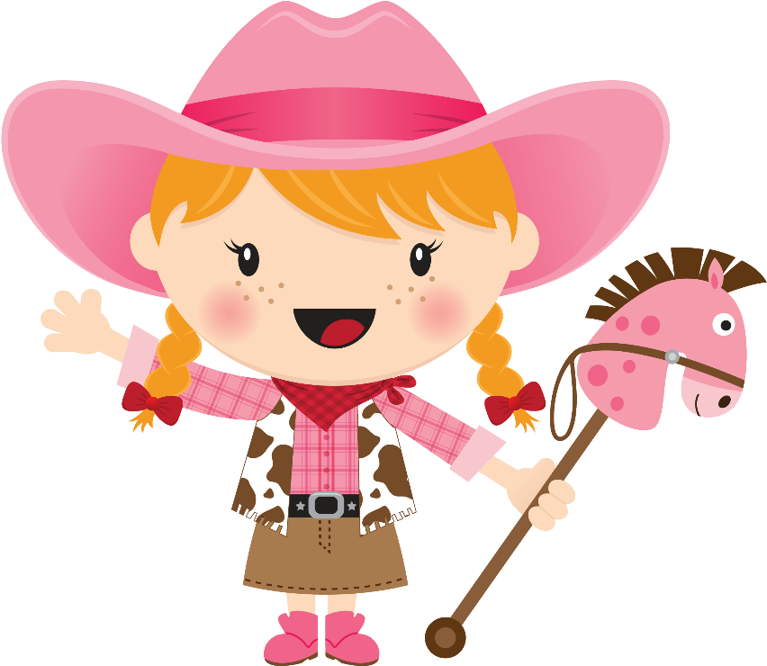 Animated Cowgirlwith Hobby Horse PNG image