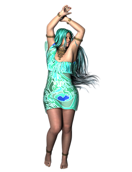 Animated Dancerin Green Dress PNG image