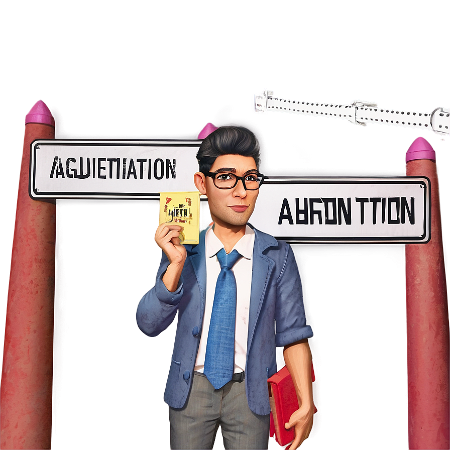 Animated Debate Character Holding Ticket PNG image